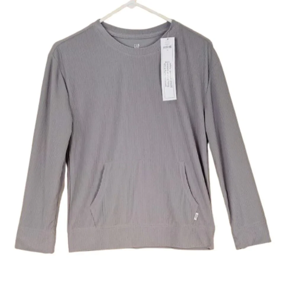 Gap Kids Waffle Knit Top 14 Boys Gray Long Sleeve Kangaroo Pocket Sleep PJ Top